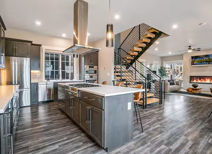 Chef's kitchen with gas island, open to the great room