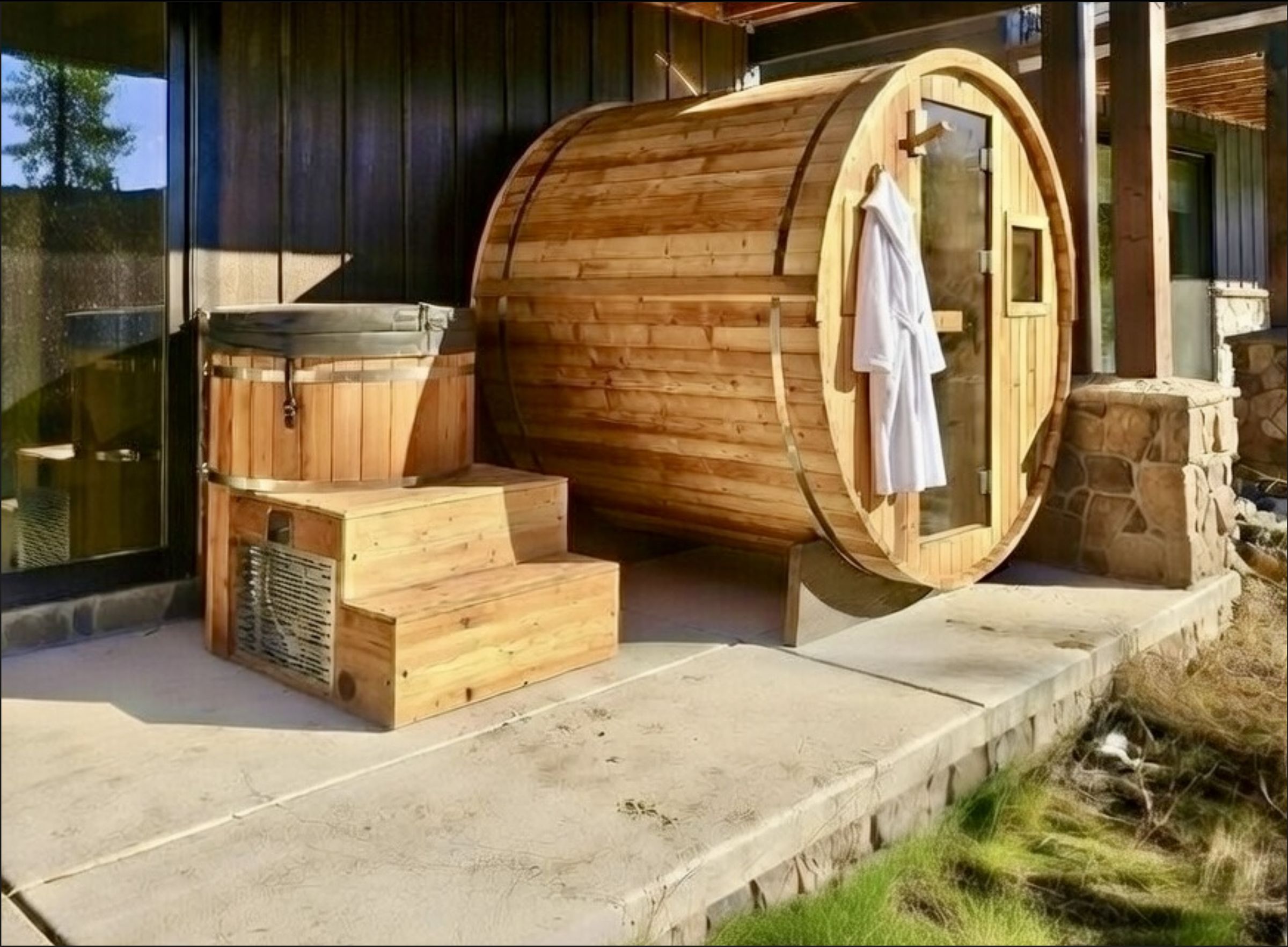 Cedar barrel sauna & cold plunge