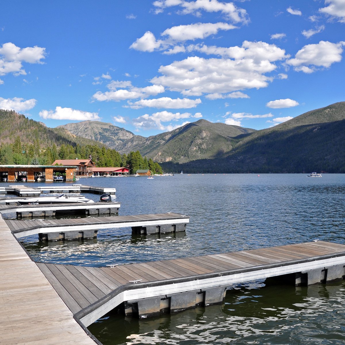 Boats on the water near Grand Lake